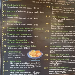 Lunch menu