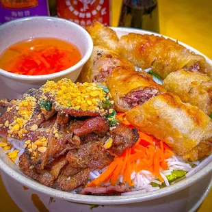 17. Pork Kebab, Imperial Roll over Vermicelli with extra Imperial Roll