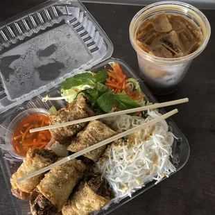 Takeout. Imperial Rolls with Vermicelli and a Vietnamese Iced Coffee. November 2020