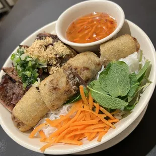 Pork and Imperial Roll over Vermicelli