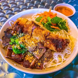 17. Pork Kebab, Imperial Roll over Vermicelli