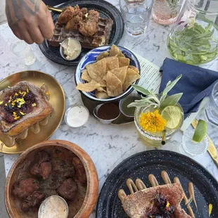 Dulce de leche stuffed French toast, Baja potatoes and chicken and waffles