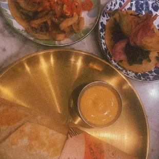 V-KBBQ Taco, v Vegan Squash Blossom Taco &amp; Vegan Spicy Jackfruit Carnitas Burrito