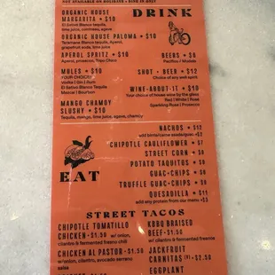 Feliz Hour Menu