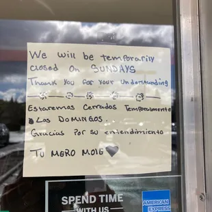 Came by and they're closed on Sundays temporarily