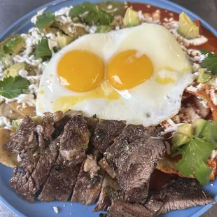 Red and green Chilaquiles (ask about our brunch catering!)
