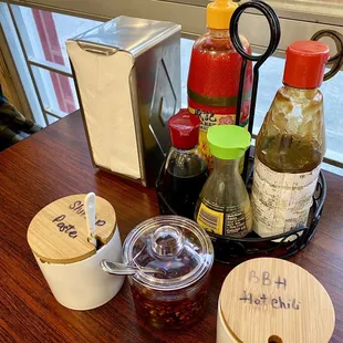 Condiments on the table.