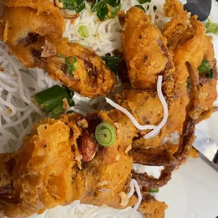 Soft shell crab. Amazing appetizer with rice noodle and dipping sauce!