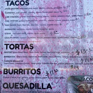 a menu for a mexican restaurant