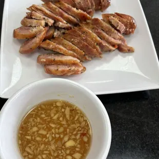 Dồi Chiên (fried lemongrass sausage) and dip for the duck