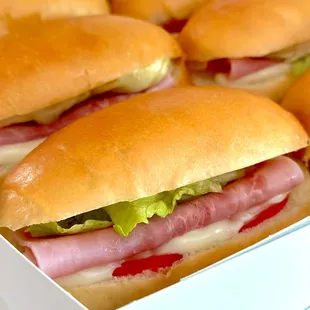 a box of ham sandwiches