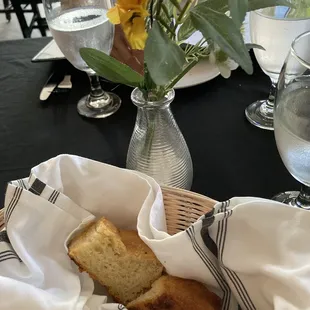 Fresh Focaccia and fresh flowers.