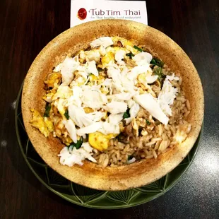 Crab fried rice in a special clay pot