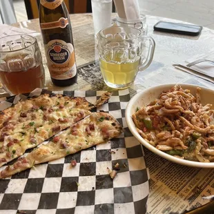 Wood fired Flammkuchen traditional and a bowl of Sommer Spatzle.