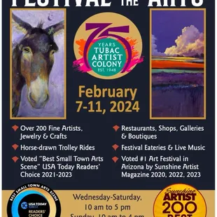 Tubac Festival of the Arts February 7-11, 2024