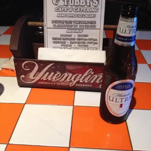 a beer and a menu