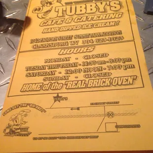 Front of the menu