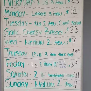 Daily specials.