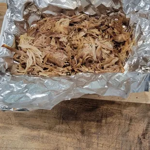 Pulled pork, u get enough for 2 sandwich  depending how much u eat at one time.  no sauce in image.