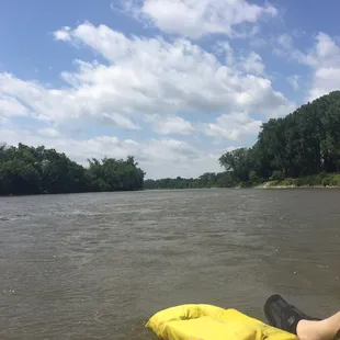 River doesn't look clear or very inviting, but it is clean and for the most part shallow enough where you can stand