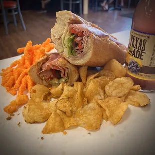 a sandwich and chips