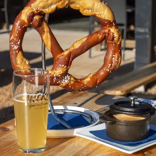 Giant Pretzel with Georgia Red Lager Beer Cheese and Roaring Twenties Radler