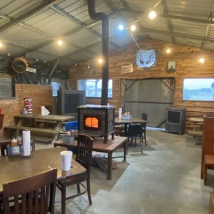 Indoor seating with stove