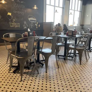 Tables and chalk board!
