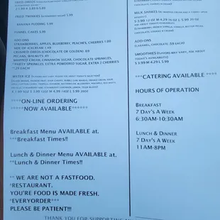Back of menu