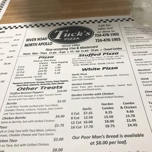 the menu for the restaurant