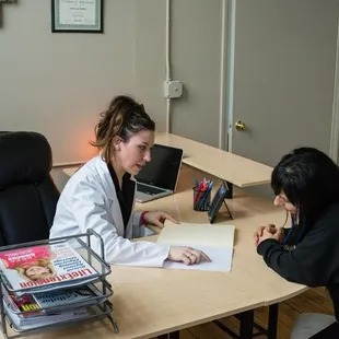 Anna Marie Blessing, B.Msc going over an individualized plan she created for this client.