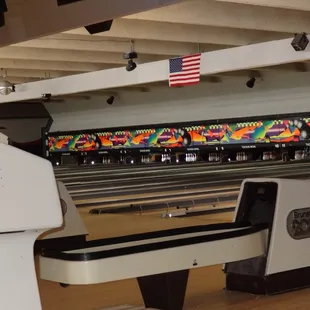a bowling alley with bowling lanes