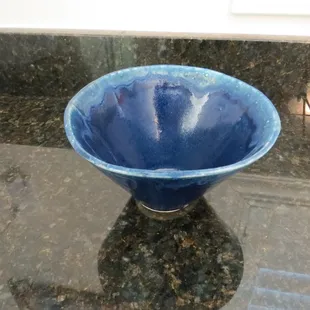 Student Blue Bowl made by wrapping a slab and using slip. Doug Stevenson