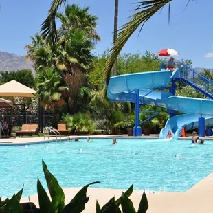 Water slide, splash pad, heated lap pool, swim team