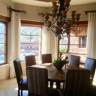 Sheer panels in a Southwest Dining  room