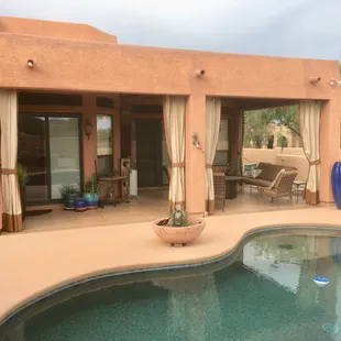 Outdoor drapes with a two color fabrics