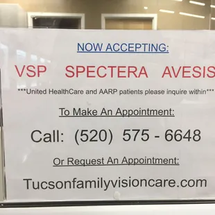 We accept many vision plans and are always adding more. Please call for any questions.