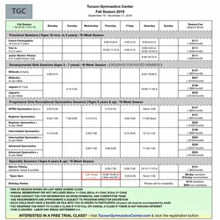 Fall 2018 Class Schedule
