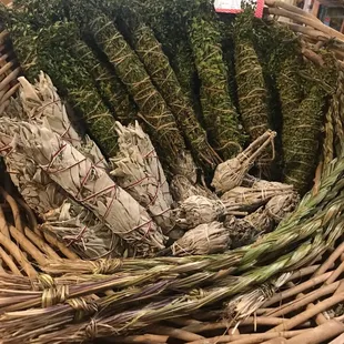 a wicker basket of herbs