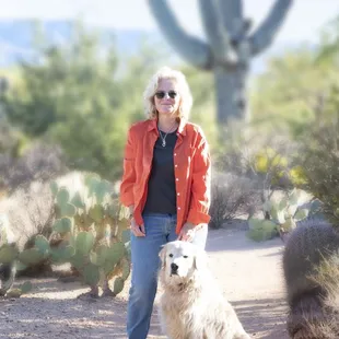 Woman and her dog in the Tucson Sonoran Desert - TucsonImages.com
