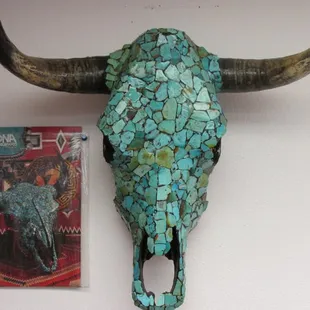 Turquoise encrusted cow skull at Tucson Indian Jewelry