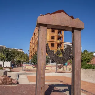 a sculpture in the foreground