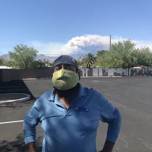 6-17-2020 Bruno in big parking lot ( big fires in background)
