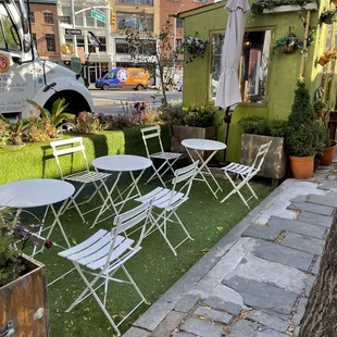 tables and chairs outside