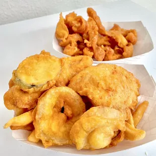 2 piece fish with chips &amp; side order of calamari