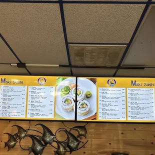 Sushi menu as of 1/17/2025