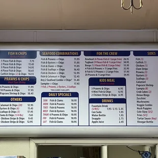 Store menu as of 9/16/22 (with daily specials)