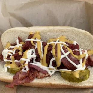 bacon, pickles and mustard