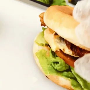 a sandwich with meat and lettuce
