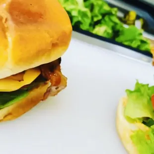 a burger and a salad